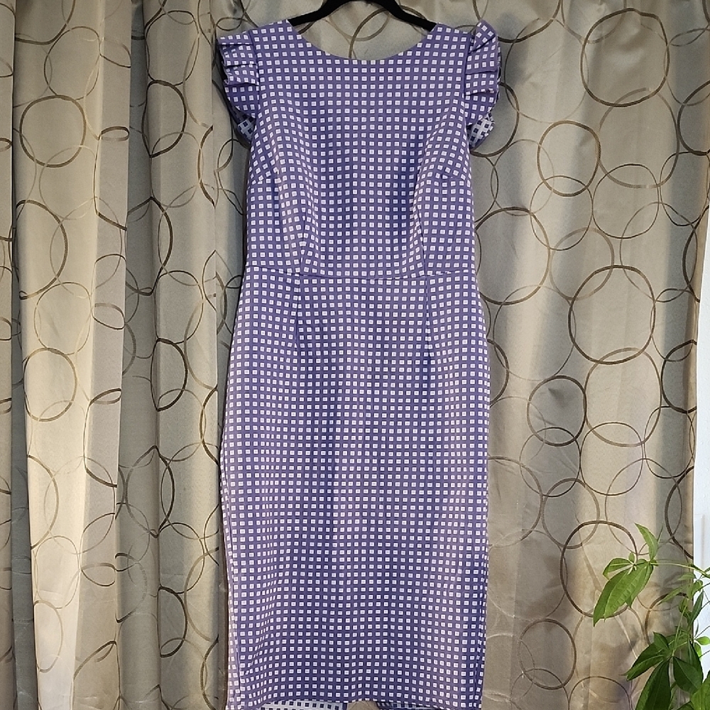 Eva Mendes for New York & Company Purple Checkered Midi Dress